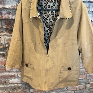 Camel color Spring Jacket with Leopard Print Lining